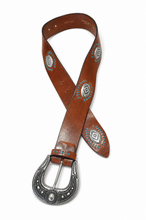 Load image into Gallery viewer, Cognac Leather Belt With Turquoise Details

